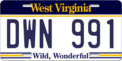 WV license plate DWN991