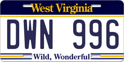 WV license plate DWN996