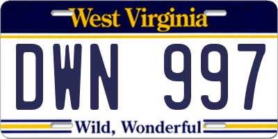 WV license plate DWN997
