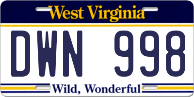 WV license plate DWN998