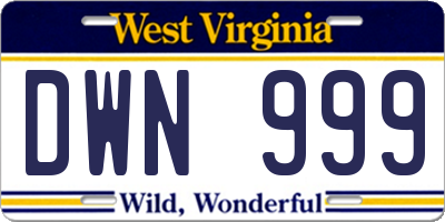WV license plate DWN999
