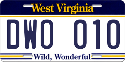 WV license plate DWO010