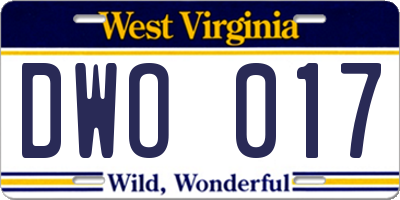 WV license plate DWO017