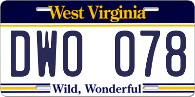 WV license plate DWO078