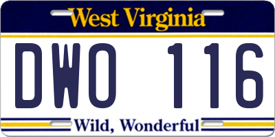 WV license plate DWO116