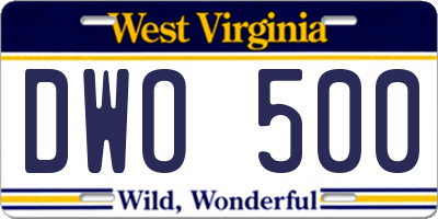 WV license plate DWO500