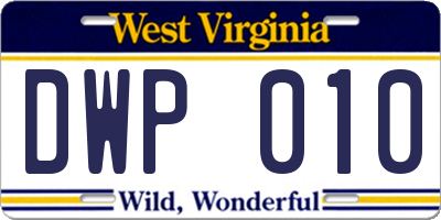 WV license plate DWP010