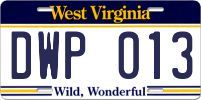 WV license plate DWP013