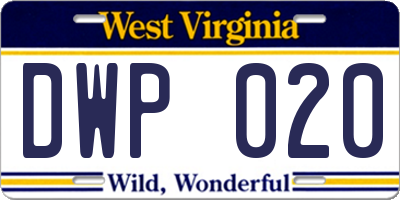 WV license plate DWP020