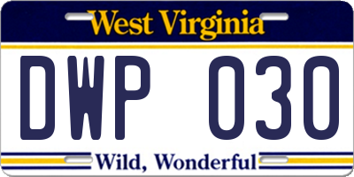 WV license plate DWP030