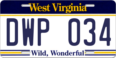 WV license plate DWP034