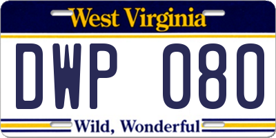 WV license plate DWP080
