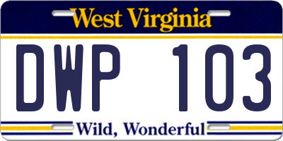 WV license plate DWP103
