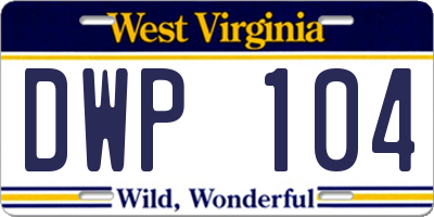 WV license plate DWP104