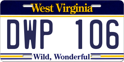 WV license plate DWP106