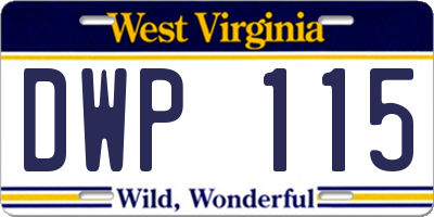 WV license plate DWP115