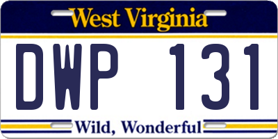 WV license plate DWP131