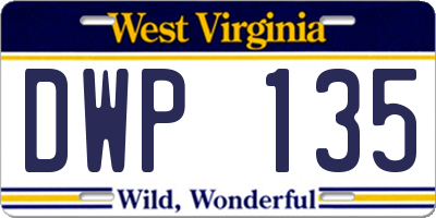 WV license plate DWP135