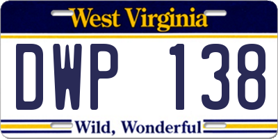 WV license plate DWP138