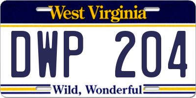 WV license plate DWP204