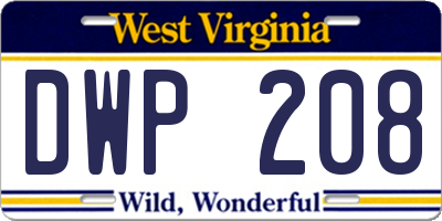 WV license plate DWP208