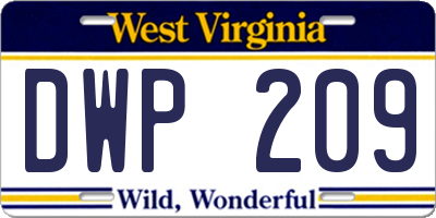 WV license plate DWP209