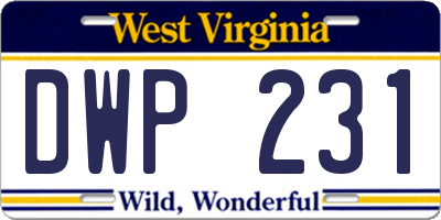 WV license plate DWP231