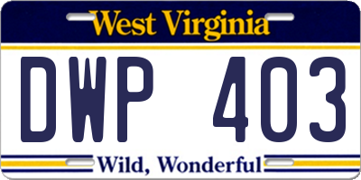 WV license plate DWP403