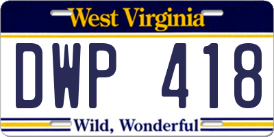 WV license plate DWP418