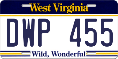 WV license plate DWP455