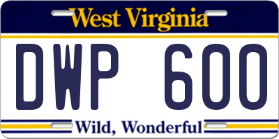 WV license plate DWP600