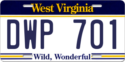 WV license plate DWP701