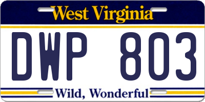WV license plate DWP803