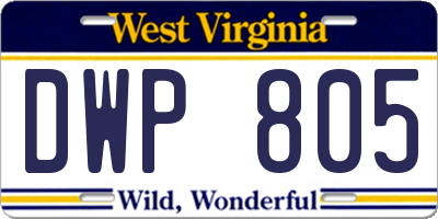 WV license plate DWP805
