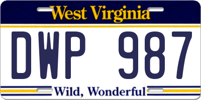 WV license plate DWP987