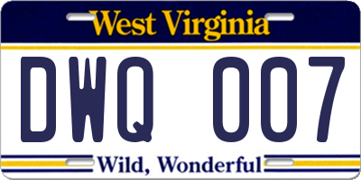 WV license plate DWQ007