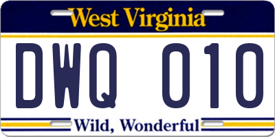 WV license plate DWQ010