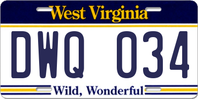 WV license plate DWQ034