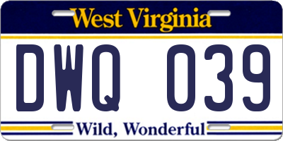 WV license plate DWQ039