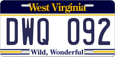 WV license plate DWQ092