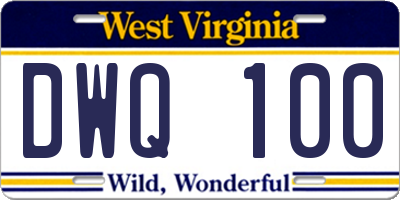 WV license plate DWQ100