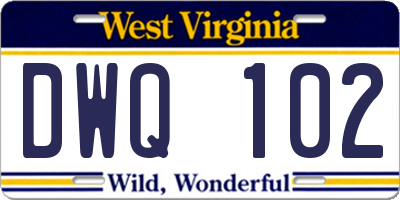 WV license plate DWQ102