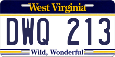 WV license plate DWQ213
