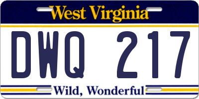 WV license plate DWQ217