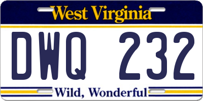 WV license plate DWQ232
