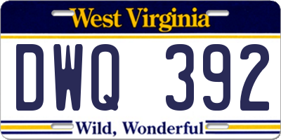 WV license plate DWQ392