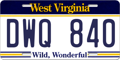 WV license plate DWQ840
