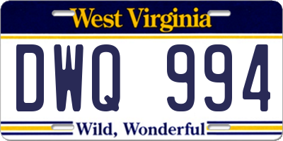 WV license plate DWQ994