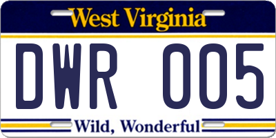 WV license plate DWR005