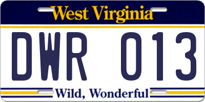 WV license plate DWR013